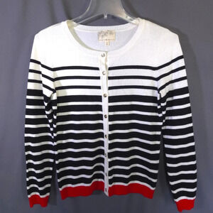 Debbie Morgan Cardigan Stripes‎ Gold Button Size Medium Preppy Office Coastal